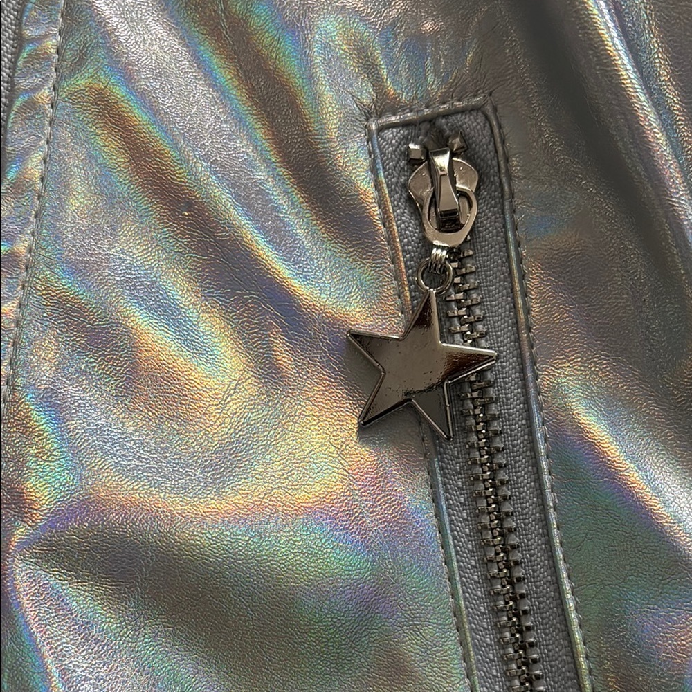 Lola + The Boys Silver Iridescent Moto Jacket - Picture 3 of 7